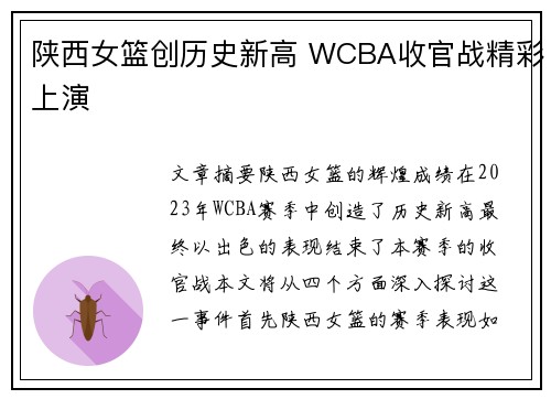 陕西女篮创历史新高 WCBA收官战精彩上演